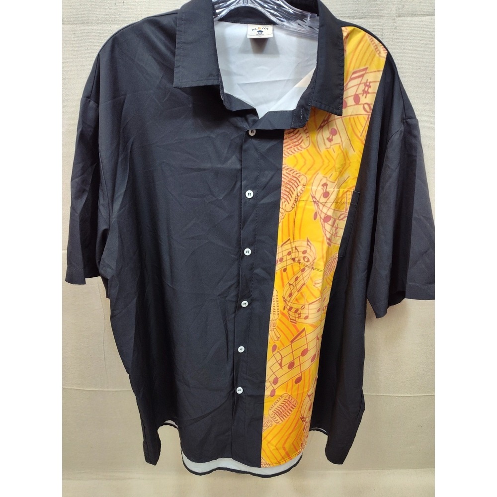 Aloha Innovation Art‎ Exploration Mens XL Black Music Note Microphone Shirt XL